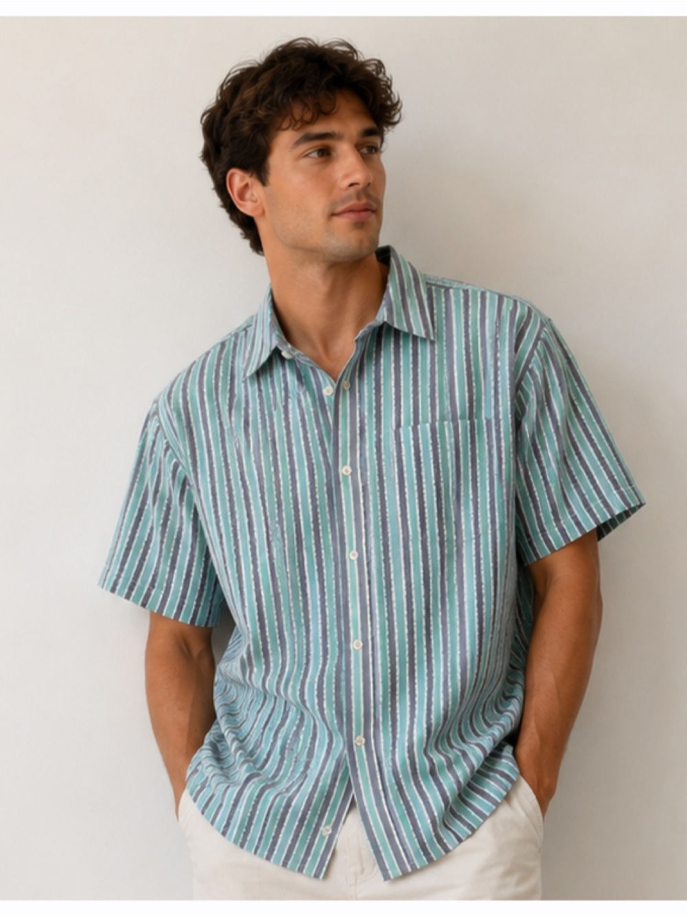 Jack Maverick Men's Slim Fit Blue Striped Short Sleeve Button Up Shirt Large NEW